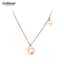 ZooMango-collar de acero inoxidable con doble huella para mujer, Gargantilla con cristales de circonia cúbica, color oro rosa, joyería ZN19030 2024 - compra barato