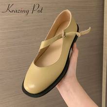 Krazing pot-zapatos de tacón bajo para mujer, calzado clásico de piel auténtica, punta redonda, estilo pijo, para uso diario, para primavera, L9f3 2024 - compra barato