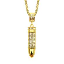Hip Hop Rhinestones Paved Bling Iced Out Gold Bullet Pendants Necklace for Men Rapper Jewelry Drop Shipping 2024 - buy cheap