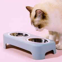 Alimentador de água de aço inoxidável do alimento do gato do cão da bacia do animal de estimação dobro comida comida do gato 2024 - compre barato