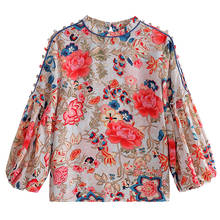vintage floral shirts Chinese style Women Blouses  2021 Spring Autumn chiffon Blouse Long lantern sleeve Tops Blusas Mujer 2024 - buy cheap