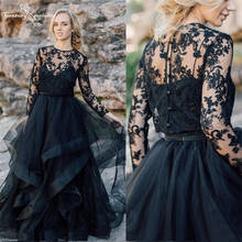 Gothic Black Wedding Dresses Boho Bride Dress with Jacket Long Sleeve Ruffles Skirt Bohemian Bridal Gowns Vestido De Noiva 2021 2024 - buy cheap