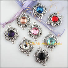 8Pcs Tibetan Silver Tone Flower Retro Round Mixed Crystal Charms Connectors 21.5x28mm 2024 - buy cheap