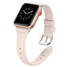 Correa de cuero estrecha para Apple Watch 6 SE, pulsera deportiva delgada de 38mm y 40mm para mujer, pulsera iWatch SE 6 5 4 3 2 1 de 42mm y 44mm 2024 - compra barato