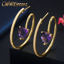 CWWZircons Aesthetic Love Heart Purple Cubic Zirconia Crystal Gold Color Loop Hoop Earrings Women Fashion Korean Jewelry CZ754 2024 - buy cheap