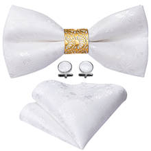 Acessórios de casamento masculino, gravata tipo borboleta e anel de ouro removível, ajustável, floral e branco 2024 - compre barato