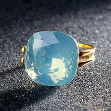 Wbmqda-Anillos cuadrados de piedra de ópalo azul para mujer, sortija de circonia cúbica dorada a la moda, joyería de boda femenina 2020 2024 - compra barato