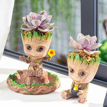 Ornamentos para casa jardim baby groot, vaso de flores fofo, vaso de flores suculentas, atacado, estatuetas de plástico, suporte para caneta de decoração, brinquedos 2024 - compre barato