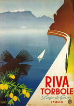 Póster de seda para decoración del hogar, póster de 24x36 pulgadas con estampado de película artística de viaje, Vintage, italiano, Riva, Torbole, lago, Garda, 1950 2024 - compra barato