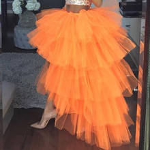 Saia plissada de tule tutu laranja, saia longa para festa de casamento, com babados, saia baixa, venda imperdível 2024 - compre barato