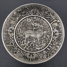 chinese tibet silver Kirin, bring in wealth, silver dollar coin Plate metal crafts Family decoration 2024 - buy cheap