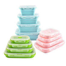 2 Set Silicone Folding Bento Box Collapsible Portable Lunch Box Food Storage Containers with Lids Dishwasher Safe Wholesale 2024 - buy cheap