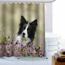 Cortina de ducha Border Collie Dog, cortina de baño impermeable con estampado 3D de tela de poliéster con 12 ganchos, decoración, novedad 2024 - compra barato