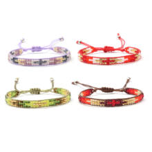 Boho Japan Miyuki Glass Seed Bead Cross Woven Single Wrap Bracelet Women Men Waxed String Slide Knot Adjustable Jewelry Present 2024 - buy cheap