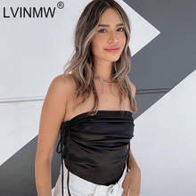 Lvinmw blusa sem alça com laço, camiseta skinny preta feminina sensual, justa, costas abertas, verão, top crop, roupas casuais 2024 - compre barato