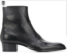 Мужские черные рабочие ботинки, ботинки из натуральной кожи на молнии сбоку, с острым носком, обувь для вечеринки на каблуке 5 см, свадебные ботинки, 2020 2024 - купить недорого
