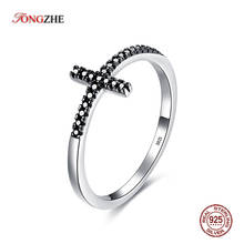 TONGZHE Popular 925 Sterling Silver Faith Cross Shape Finger Rings for Women Black Clear CZ Stackable Ring Jewelry Gift 2024 - buy cheap