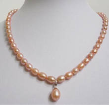 Attractive AAA 18"8-9mm south sea pink pearl necklace + pendant 14k white 2024 - buy cheap