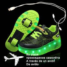 2021 novo 28-39 carregamento usb crianças tênis com 2 rodas meninas meninos led sapatos crianças tênis com rodas de skate sapatos 2024 - compre barato