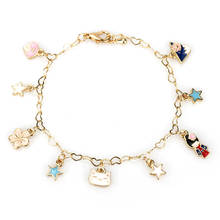 Pulseras de cadena con diseño japonés de flores de cerezo para mujer y niña, brazaletes con amuleto de oro a la moda, con diseño de estrella y gato, regalos 2024 - compra barato