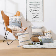 Capa de almofada indiana tecida à mão para sofá, capa de almofada acolchoada de algodão bordada com borla geométrica do marrocos 2024 - compre barato