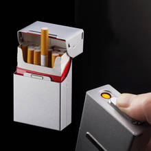 Металлический чехол для сигарет с зажигалками с USB-зарядкой, 20 шт., с защитой от потливости, ветрозащитная коробка для сигар, гаджеты для мужчин 2024 - купить недорого