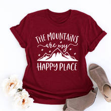 The Mountains Camping T-Shirt Happy Place Graphic Tumblr Tee Funny Casual Mountains Clothing Grunge Gift Tops Cotton Camisetas 2024 - buy cheap