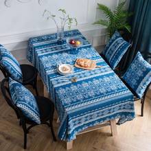 Azul decoração de mesa pano de linho de algodão toalha de mesa mesa de jantar bancada de café capa de mesa de cozinha móveis de cozinha pano de cobertura de poeira 2024 - compre barato