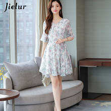 Jielur-vestido feminino de verão, chiffon, manga curta, decote em v, chique, com babados, 2021 2024 - compre barato
