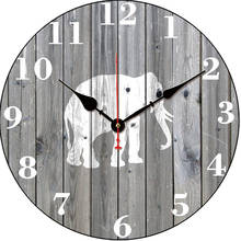 Wooden Round Wall Clock Decorative African Elephant Silent Non Ticking Battery Operated Easy To Read for Farmhouse Kitchen Wall 2024 - buy cheap