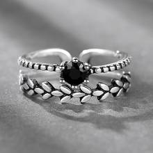 New Arrival Vintage quality Black Crystal Rings For Men Women Retro Adjustable Thai Silver Adjustable Ring Jewelry 2024 - buy cheap