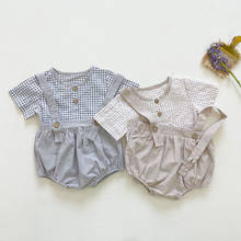 Baby Boys Summer Clothes Leisure Plaid Short Sleeve Shirt Tops For Newborn Baby Girls Rompers 2021 Summer New Blouse With Shorts 2024 - buy cheap