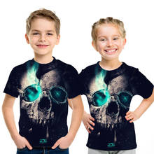 2019 Детская футболка с надписями и рисунком в виде рубашки бренд в стиле панк палец череп 3D t-футболки для маленьких мальчиков и девочек топы в стиле хип-хоп 3d принт череп каратель футболка 2024 - купить недорого
