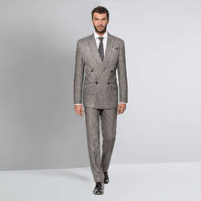 2020 Grey Tweed Men Suits Fall Winter Double Breasted Men's Jacket Peaked Lapel Elegant Blazer For Business Wedding Tuxedo Pants 2024 - buy cheap