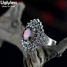 Uglyless Exaggerated Big Size Real Silver Rings for Women Faceted Garnet Adjustable Open Ring Solid 925 Silver Fine Jewelry R990 2024 - buy cheap