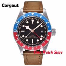 41mm Corgeut GMT automatic wrist watch men sapphire glass waterproof black strile dial luminous blue red Bezel leather strap 2024 - buy cheap