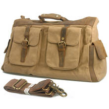 Bolsa de lona de couro militar masculina, bolsa vintage retrô para bagagem, bolsa de viagem para homens, sacola de couro para noite 2024 - compre barato