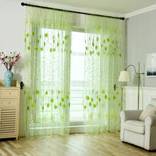 Cortinas transparentes com folhas verdes para sala de estar, quarto, planta, voile, cozinha, tule, tratamento de janela, painel, tecido 2024 - compre barato