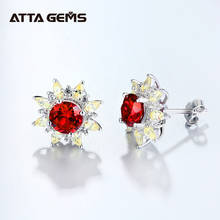 Ruby Sterling  Silver Stud Earring for Women Fine Jewelry 1.4 Created Ruby Yellow Zircon Romantic Style Gifts for Girls 2024 - buy cheap