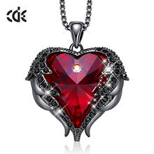 CDE готическое черное крыло ангела, сверкающее красное сердце, Хрустальная подвеска, ожерелье для друга, подарок на Хэллоуин 2024 - купить недорого