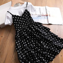 2020 Summer Girls Clothes Suit New Short-Sleeved Round Neck T-Shirt+ Dots Suspenders Dress Kids Children'S Clothing 3-8 Years 2024 - buy cheap