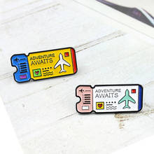 Cartoon Air Ticket Pink Yellow Brooch Adventure AWAITS Children Cute Pins Shirt Jackets Lapel Enamel Badge Pilot Friend Gifts 2024 - buy cheap