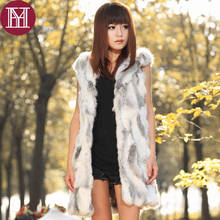 Brand women Natural rabbit fur vest with hooded lady natural fur coat winter long style fur jacket customized fashion 2024 - buy cheap