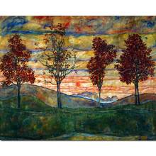 Wall Art Beautiful Canvas Four Trees Egon Schiele Oil Paintings Handmade Colorful Modern Landscape Artwork Bathroom Office Decor 2024 - buy cheap