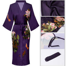 Kimono Largo de seda para mujer, ropa de dormir de satén Floral con cuello en V, camisón de manga corta, ropa de dormir suelta para primavera y verano 2024 - compra barato