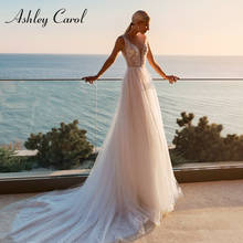 Ashley Carol Sparkling Tulle Wedding Dresses 2022 Sexy V-neckine Sleeveless Beach Bride A-Line Bridal Gowns 2024 - buy cheap