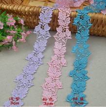 3 Meters Embroidered Broderie Lace Trim 3CM Width Pink Purple Green Flower Lace Trimmings Trim For Clothes Garment Accessories 2024 - buy cheap