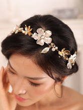 Cabeça de casamento flor de ouro nobre, artesanal, strass, acessórios de cabelo, faixa de cabeça, feminina, enfeite 2024 - compre barato