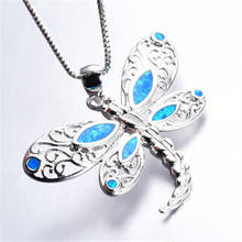 Fashion Vintage Hollow Crystal Dragonfly Zircon Statement Necklace Women Blue Fire Opal Pendant Necklace Boho Animal Jewelry 2024 - buy cheap
