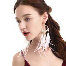 Fashion Bohemian Women Long Ostrich Feather Earrings Handmade Geometric High Quanity Beaded Dangle Earring Wholesale Jewelry 2024 - buy cheap